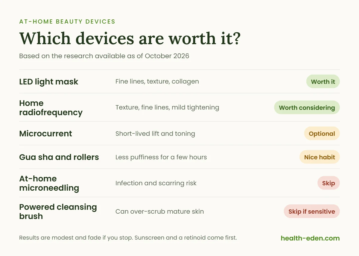 At-home beauty devices that are worth it: LED masks, radiofrequency, microcurrent, gua sha, microneedling and cleansing brushes rated